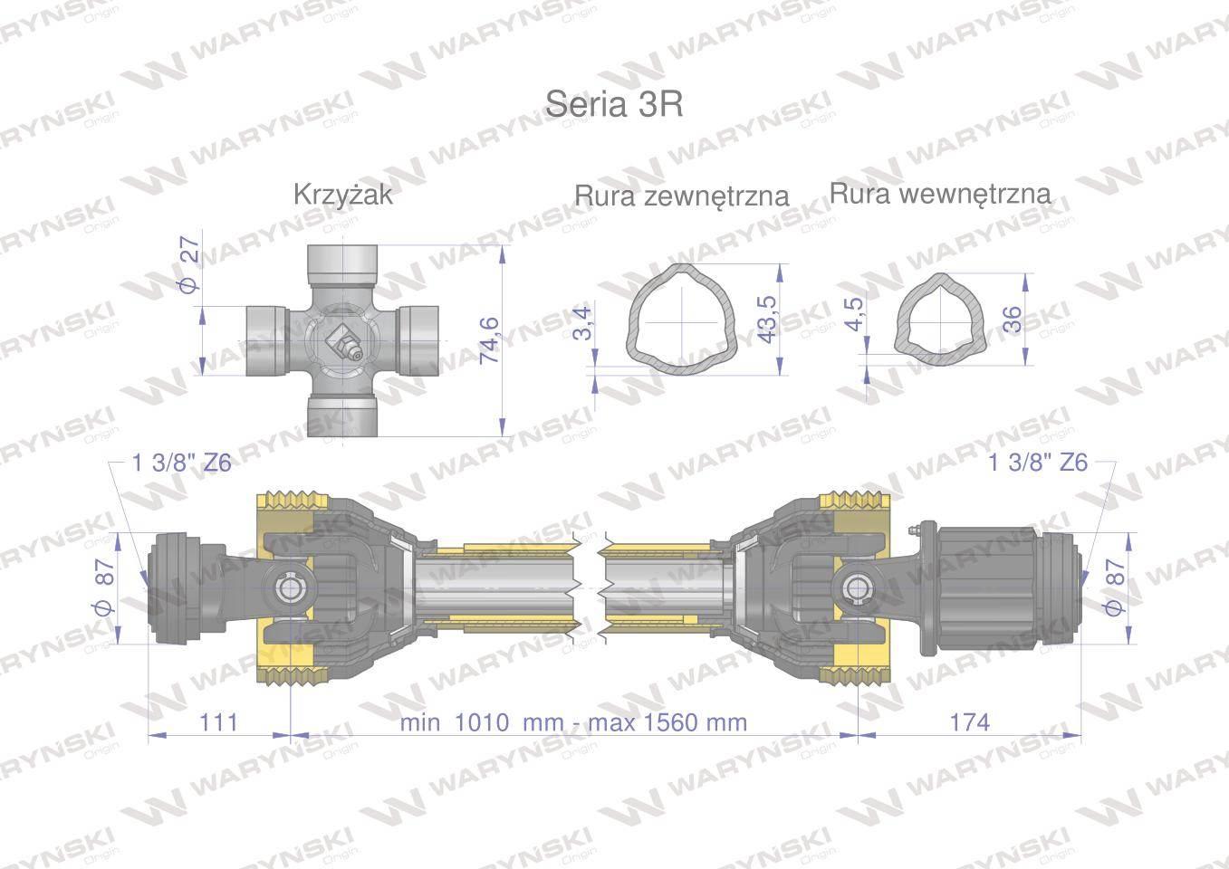 Wał przegubowo-teleskopowy 1010-1560mm 460Nm sprzęgło zapadkowe CE 2020 ser - zdjęcie 3