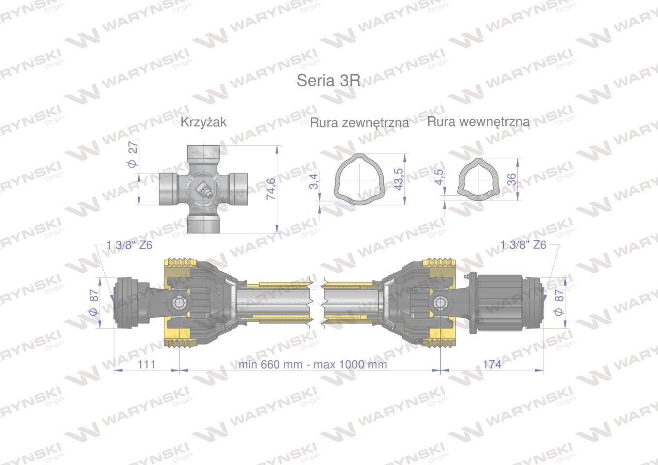 Wał przegubowo-teleskopowy 660-1000mm 460Nm sprzęgło zapadkowe CE 2020 seri - zdjęcie 2