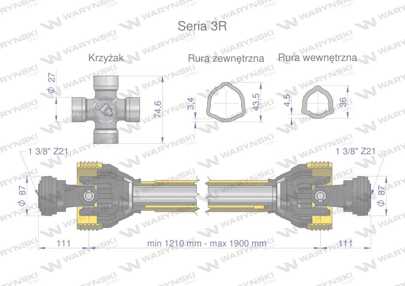 Wał przegubowo-teleskopowy 1210-1900mm 460Nm Z21 z dwóch stron CE 2020 seri - zdjęcie 3