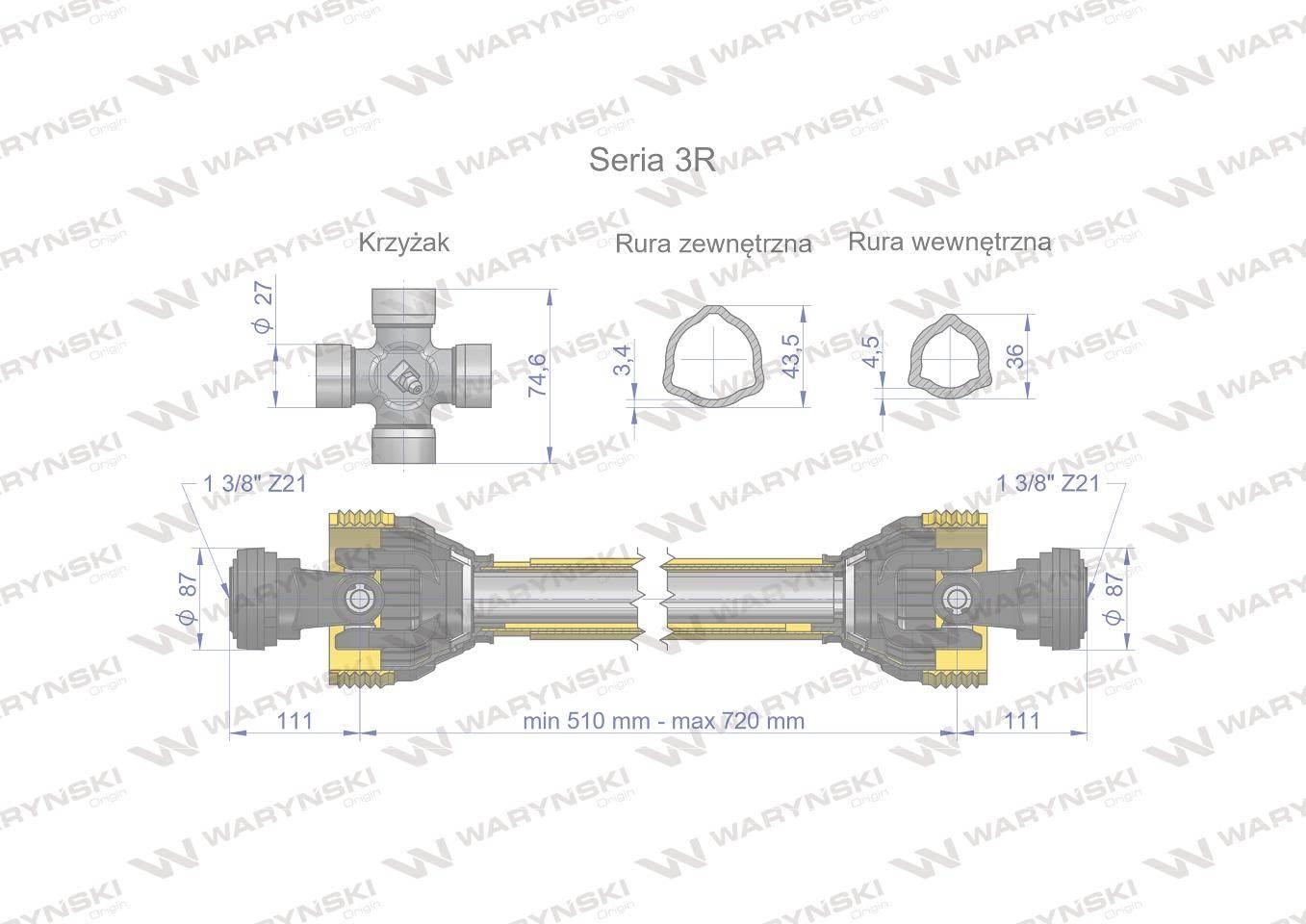 Wał przegubowo-teleskopowy 510-720mm 460Nm Z21 z dwóch stron CE 2020 seria - zdjęcie 3