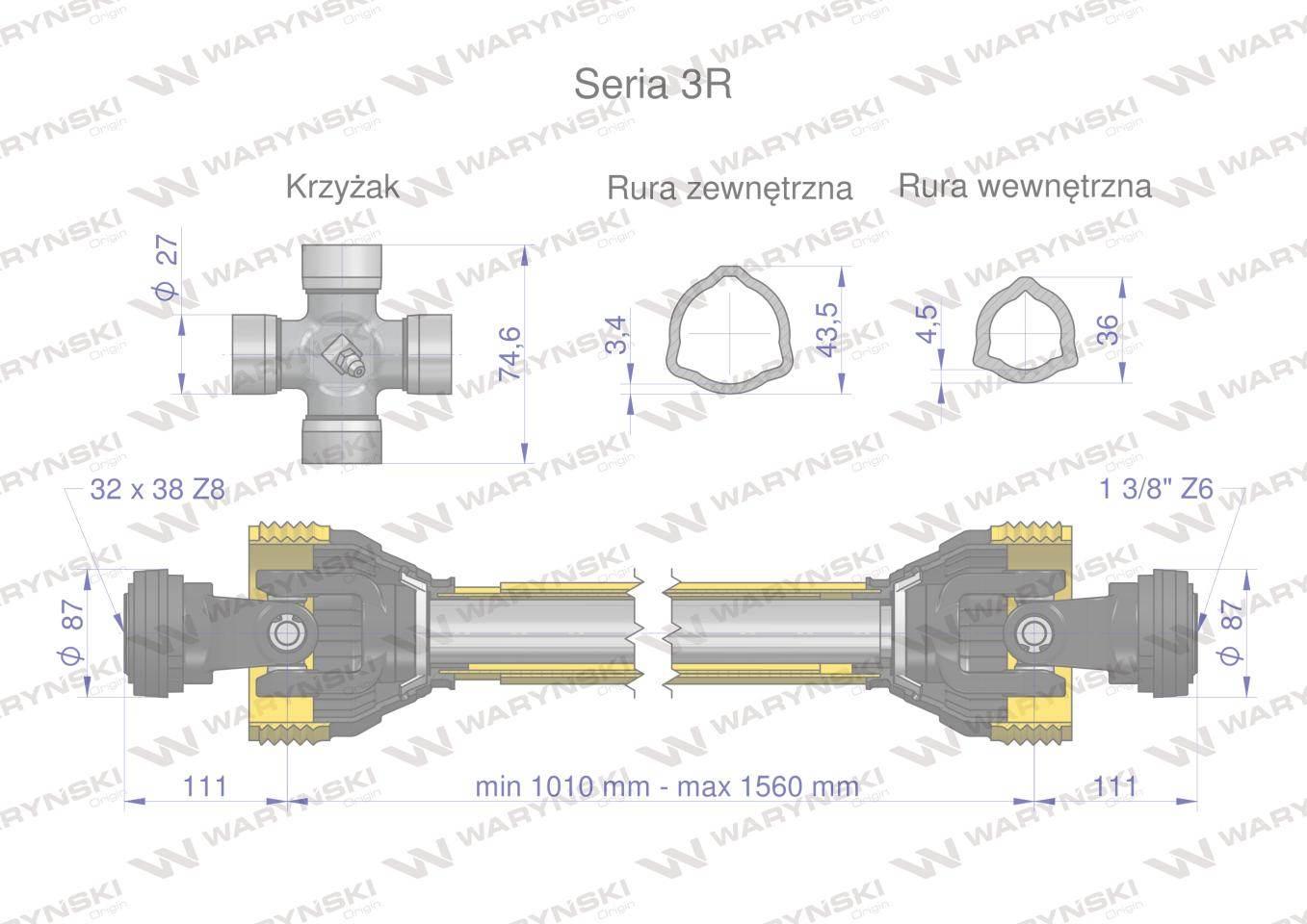 Wał przegubowo-teleskopowy 1010-1560mm 460Nm 32X38 Z8 rosyjski CE 2020 seri - zdjęcie 3