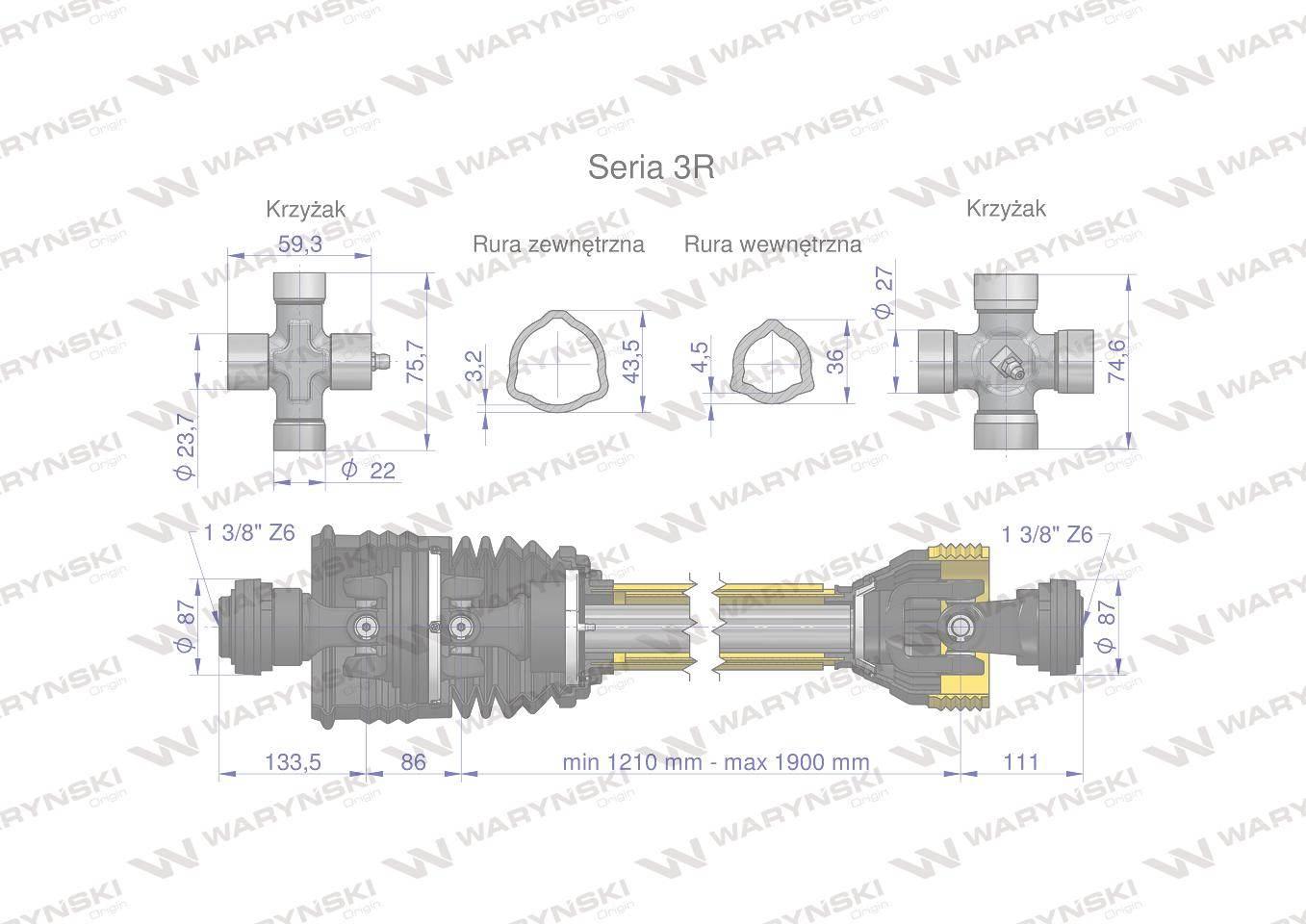 Wał przegubowo-teleskopowy 1210-1900mm 460Nm szerokokątny CE 2020 seria 3R - zdjęcie 3