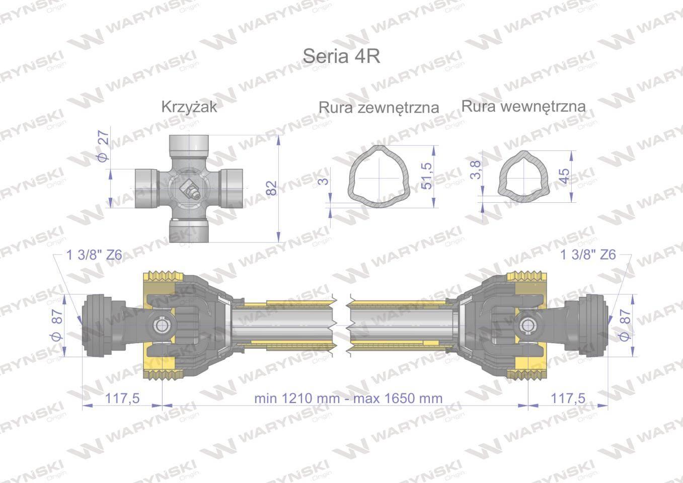 Wał przegubowo-teleskopowy 1210-1650mm 540Nm CE 2020 seria 4R Waryński - zdjęcie 3