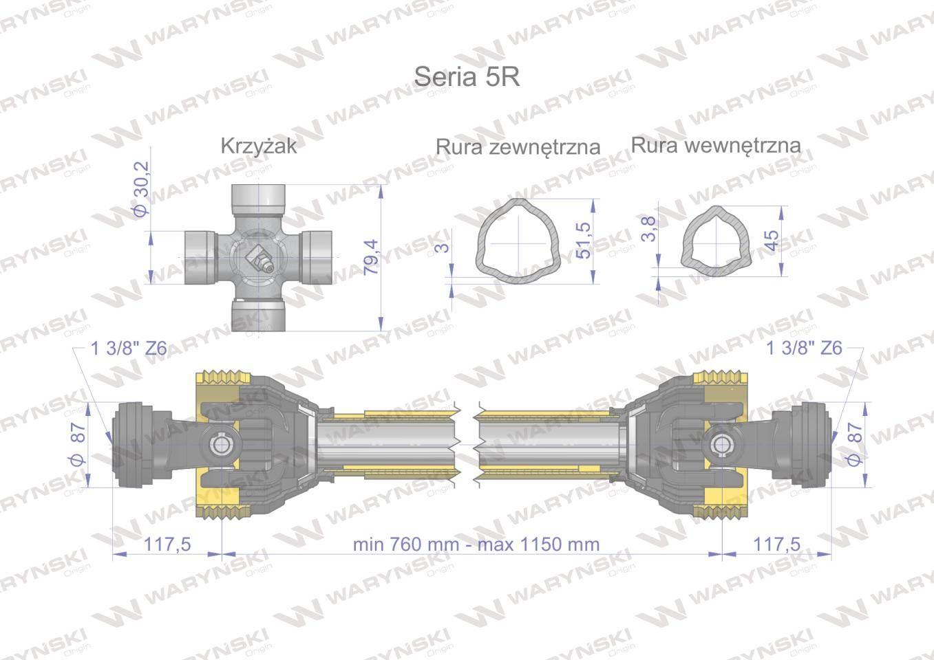 Wał przegubowo-teleskopowy 760-1150mm 620Nm 60240 CE 2020 seria 5R WARYŃSKI - zdjęcie 3