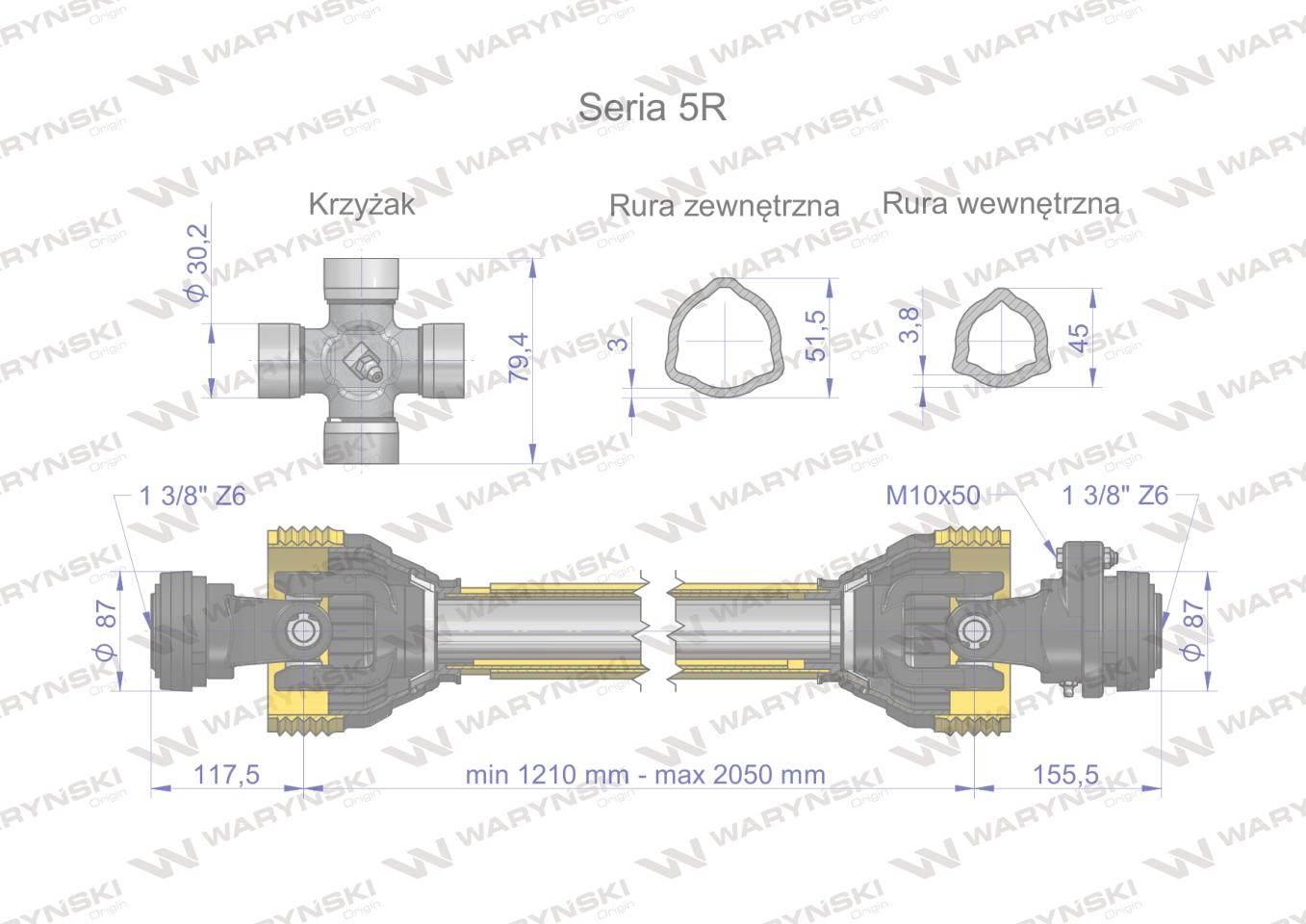 Wał przegubowo-teleskopowy 1210-2050mm 620Nm sprzęgło z kołkiem 2200Nm 6029 - zdjęcie 3