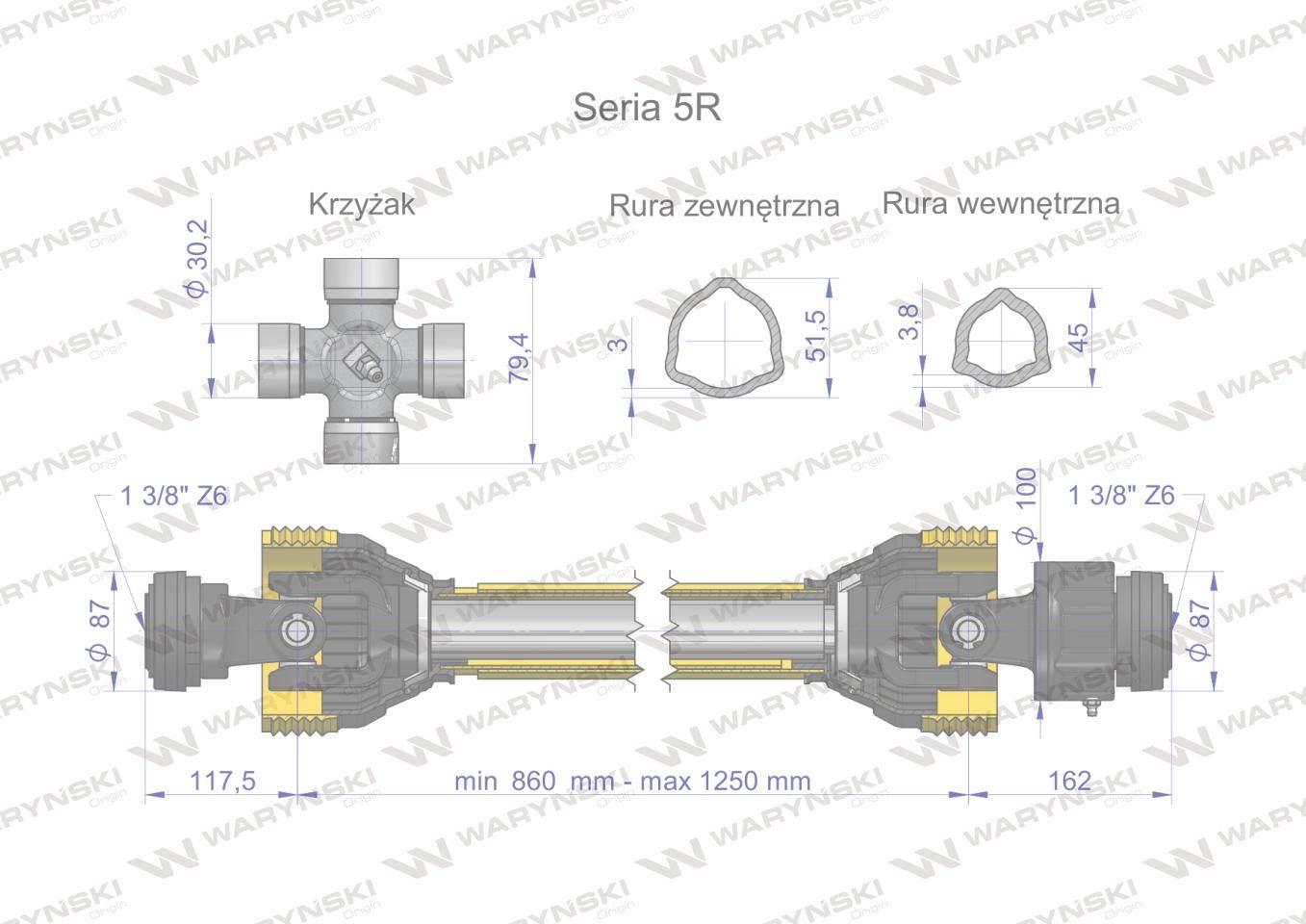 Wał przegubowo-teleskopowy 860-1250mm 620Nm sprzęgło jednokierunkowe 60250 - zdjęcie 3