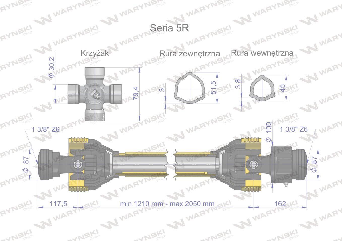 Wał przegubowo-teleskopowy 1290-2050mm 620Nm sprzęgło jednokierunkowe 60290 - zdjęcie 3