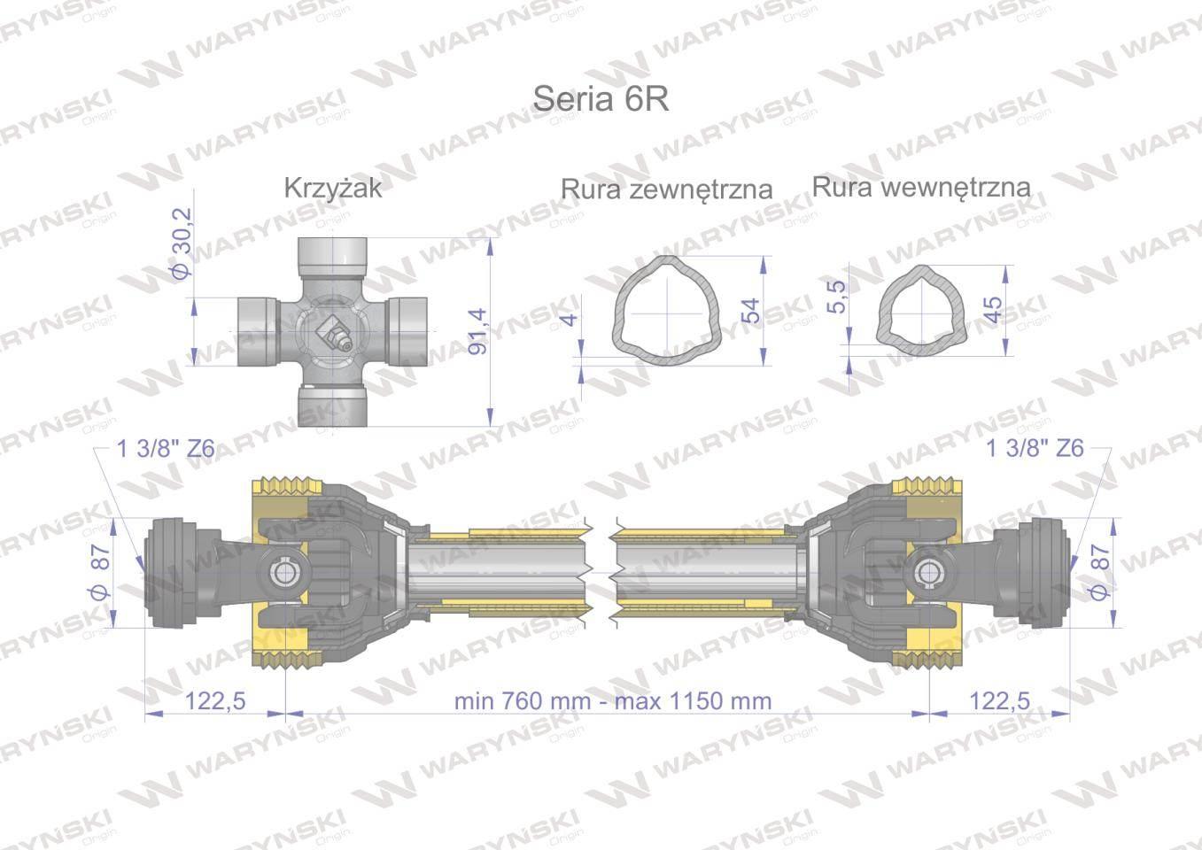 Wał przegubowo-teleskopowy 760-1150mm 830Nm CE 2020 seria 6R WARYŃSKI - zdjęcie 3