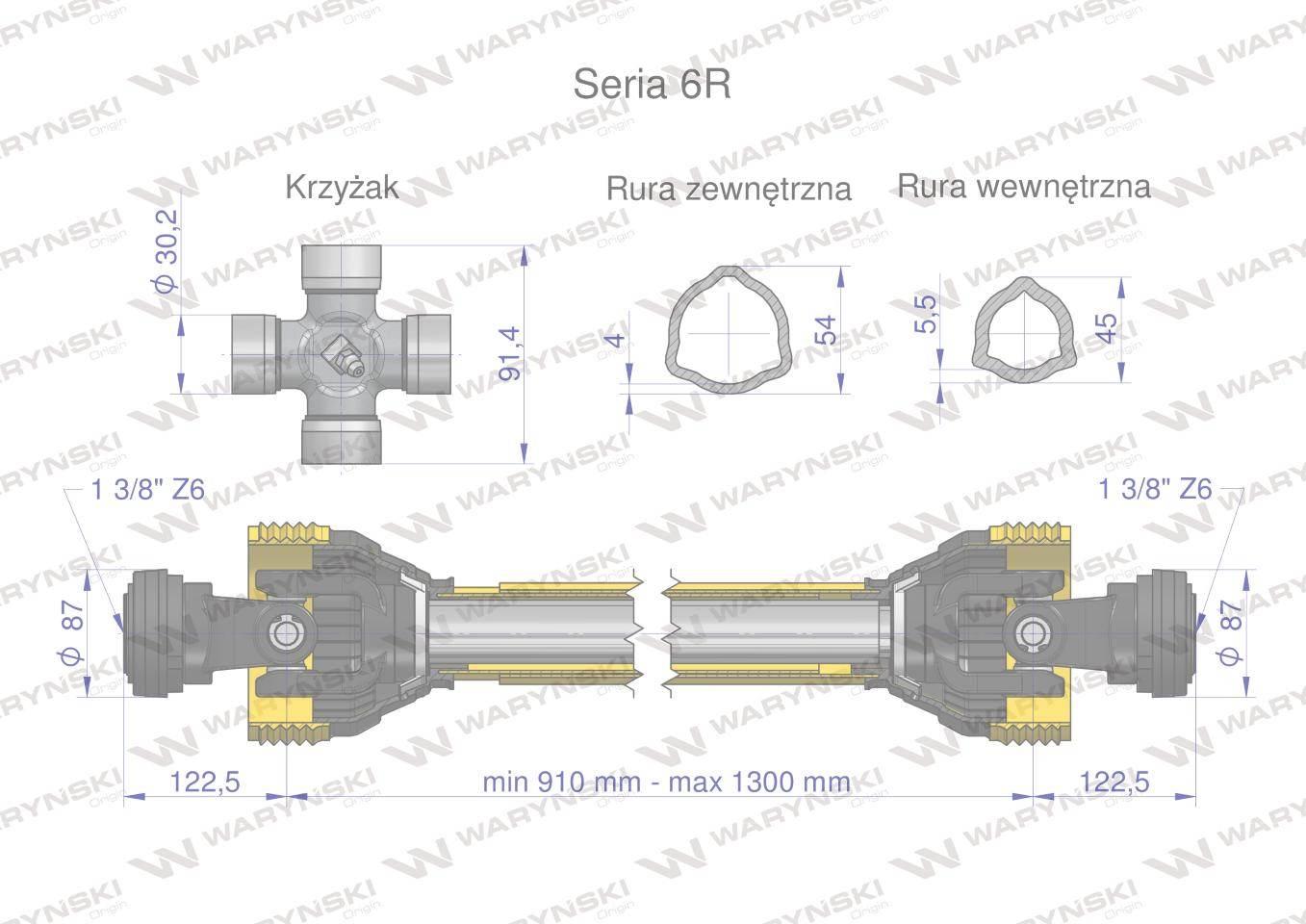 Wał przegubowo-teleskopowy 910-1300mm 830Nm CE 2020 seria 6R WARYŃSKI - zdjęcie 3