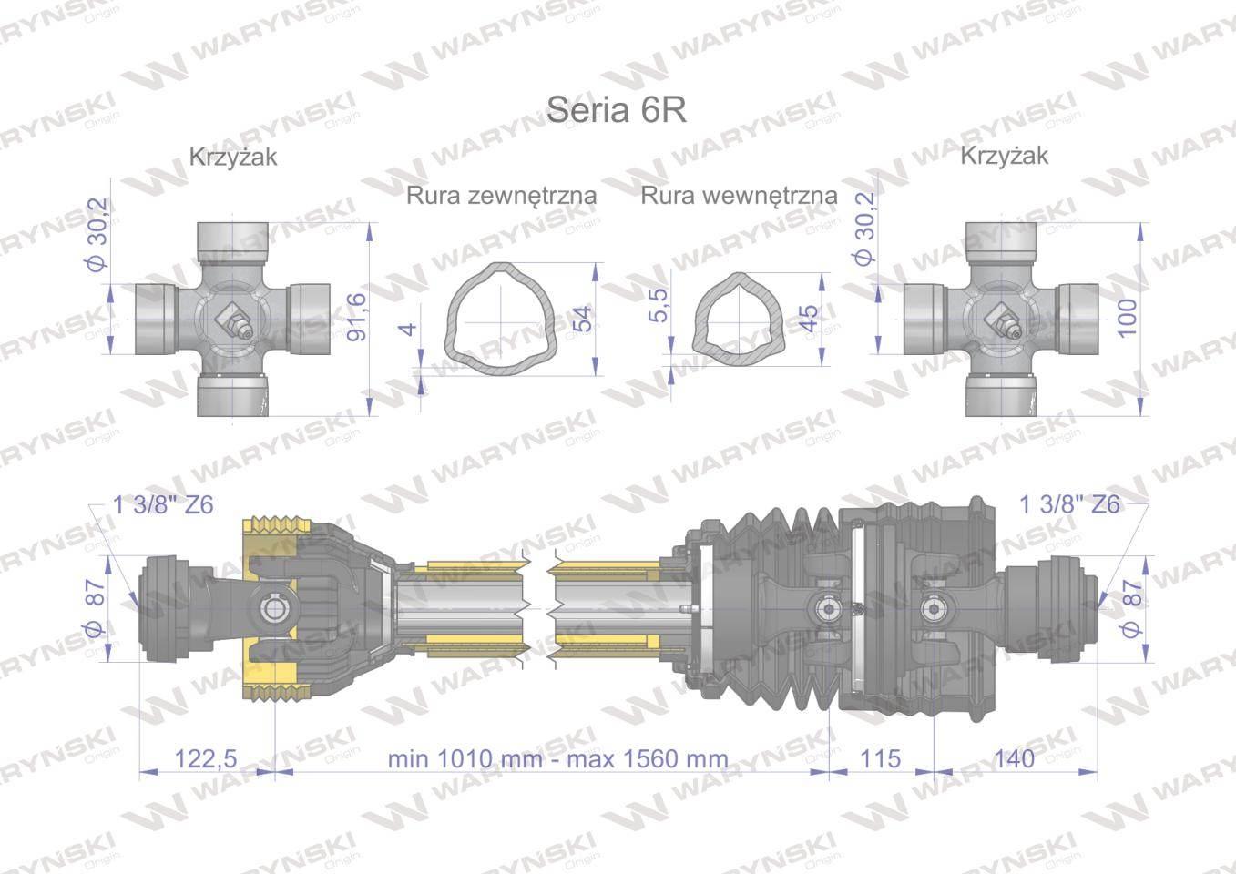Wał przegubowo-teleskopowy 1010-1560mm 830Nm szerokokątny CE 2020 seria 6R - zdjęcie 3