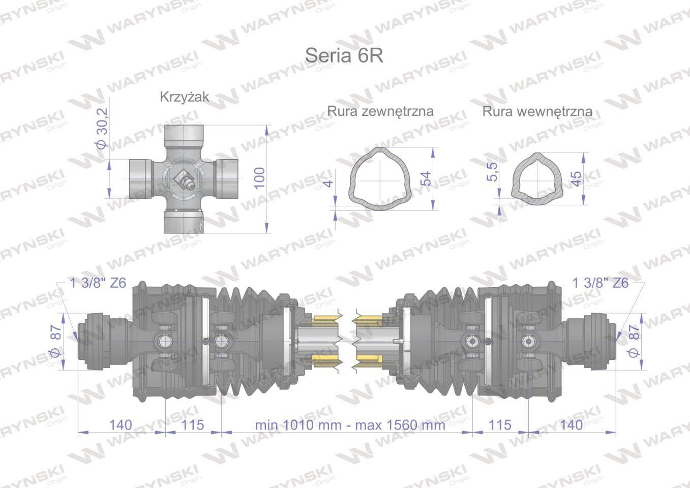 Wał przegubowo-teleskopowy 1010-1560mm 830Nm szerokokątny z dwóch stron CE - zdjęcie 3