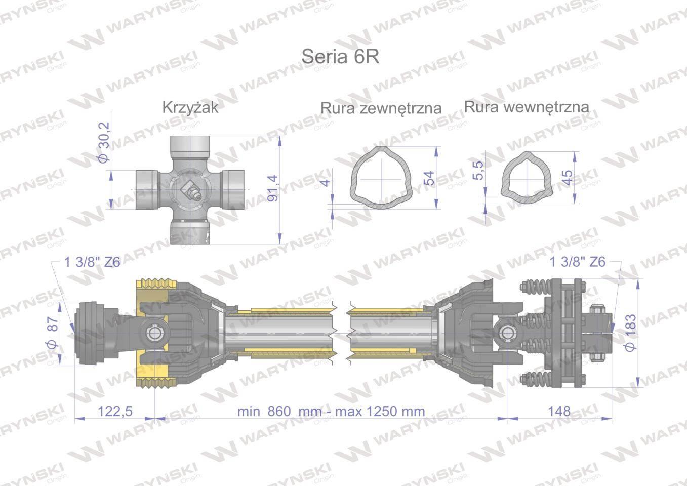 Wał przegubowo-teleskopowy 860-1250mm 830Nm sprzęgło cierne 1200Nm CE 2020 - zdjęcie 3