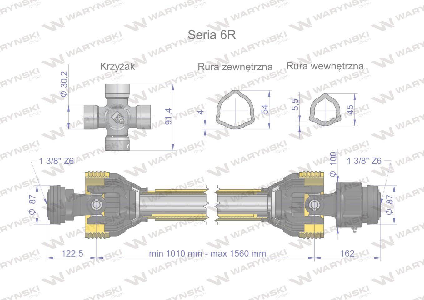Wał przegubowo-teleskopowy 1010-1560mm 830Nm sprzęgło jednokierunkowe CE 20 - zdjęcie 3