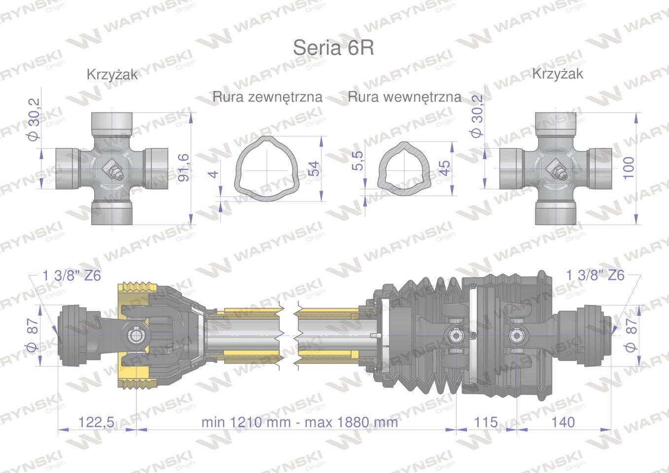 Wał przegubowo-teleskopowy 1210-1880mm 830Nm szerokokątny CE 2020 seria 6R - zdjęcie 3