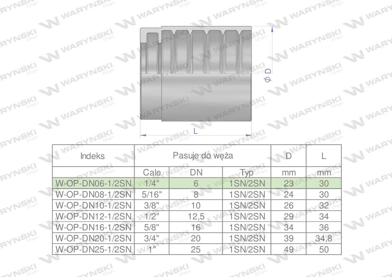 Tuleja (oprawka) uniwersalna do węży DN06 1SN/2SN PERFECT-SMOOTH Waryński 5 - zdjęcie 2