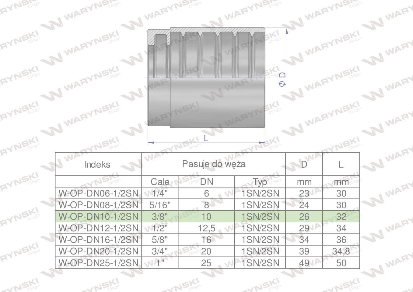 Tuleja (oprawka) uniwersalna do węży DN10 1SN/2SN PERFECT-SMOOTH Waryński 5 - zdjęcie 2