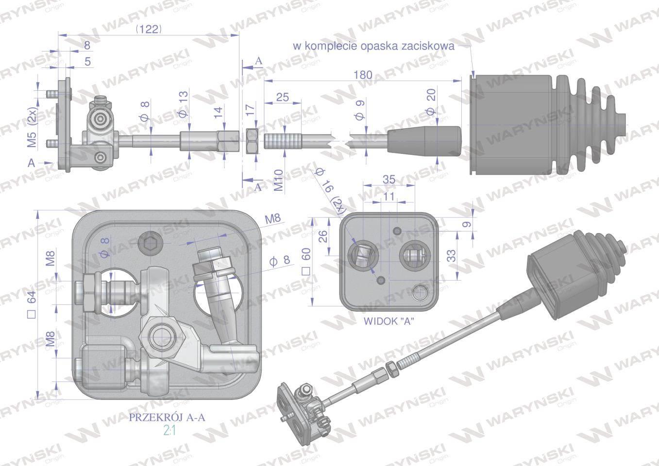 Joystick przyłączeniowy bez przycisku do rozdzielaczy hydraulicznych 40L Wa - zdjęcie 2