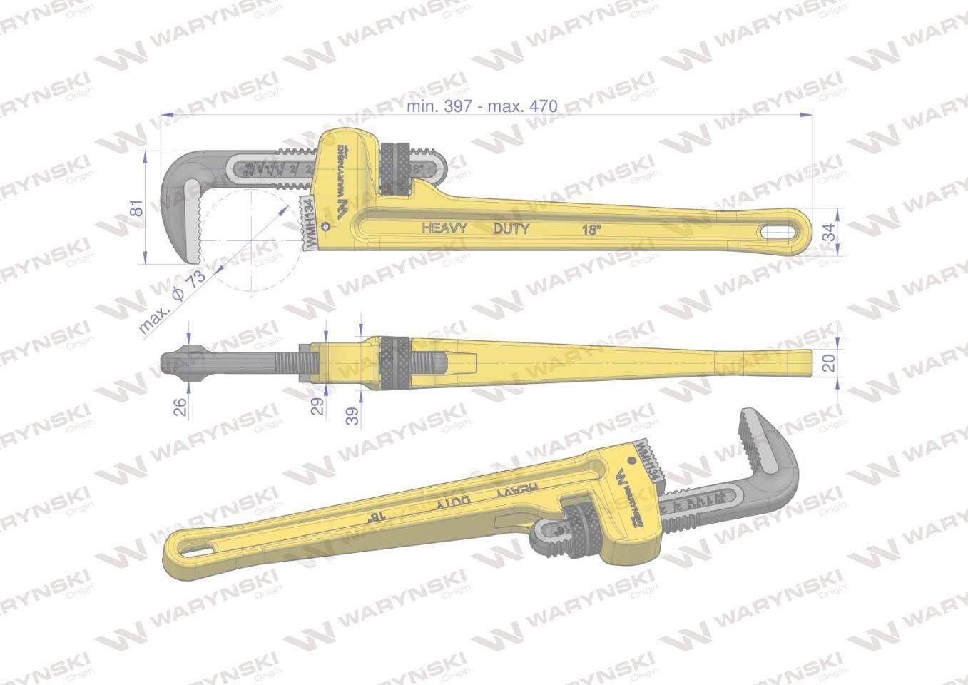 Klucz do rur typ amerykański 18" wzmocniony szczęki CrMo max średnica 73 mm - zdjęcie 3