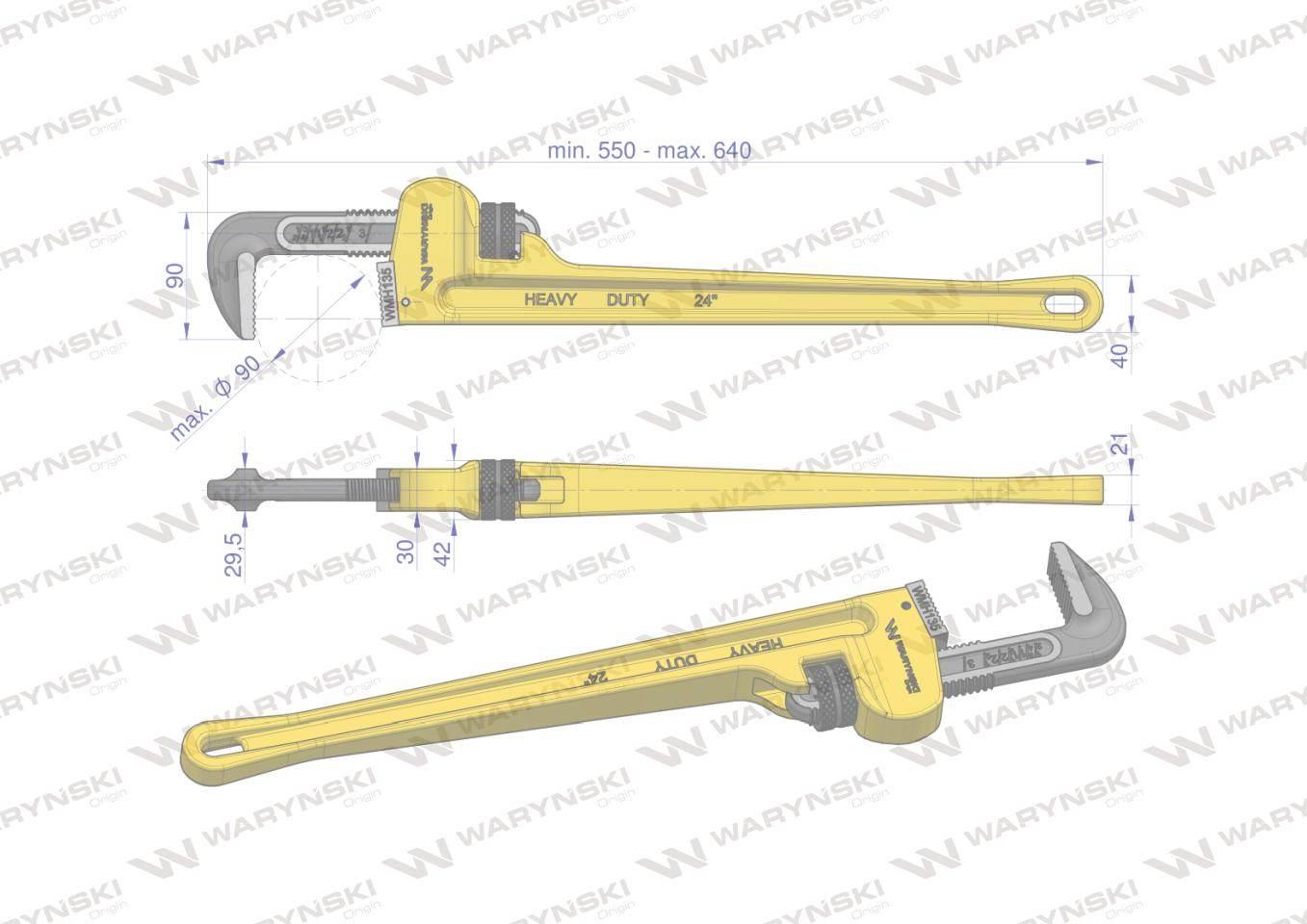 Klucz do rur typ amerykański 24" wzmocniony szczęki CrMo max średnica 90 mm - zdjęcie 3