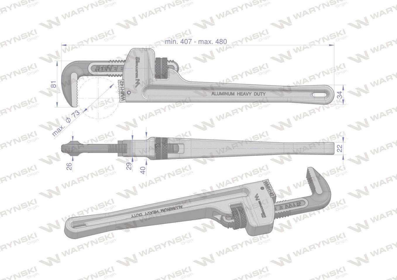 Klucz do rur typ amerykański 18" uchwyt aluminium wzmocniony szczęki CrMo m - zdjęcie 3