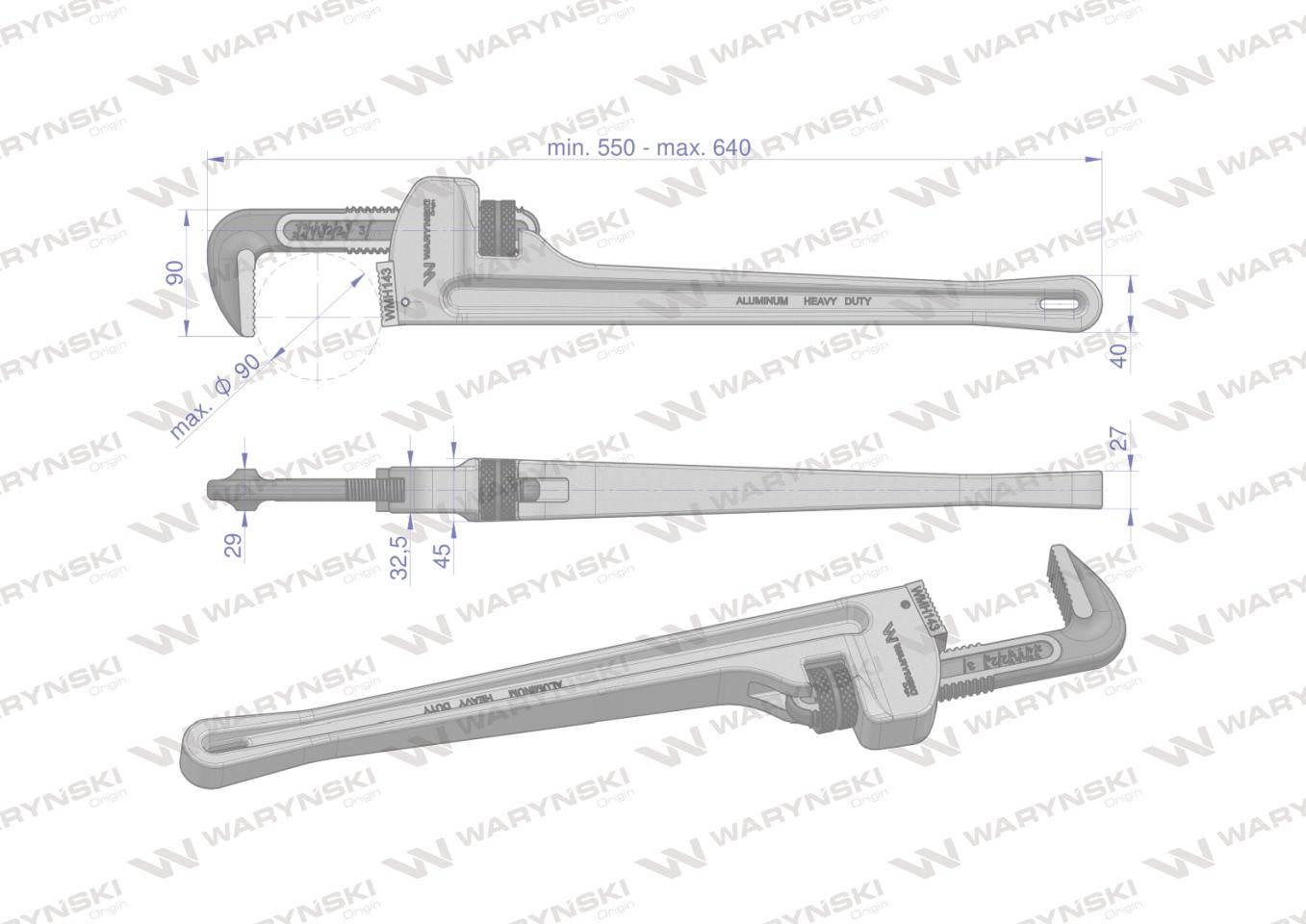 Klucz do rur typ amerykański 24" uchwyt aluminium wzmocniony szczęki CrMo m - zdjęcie 3