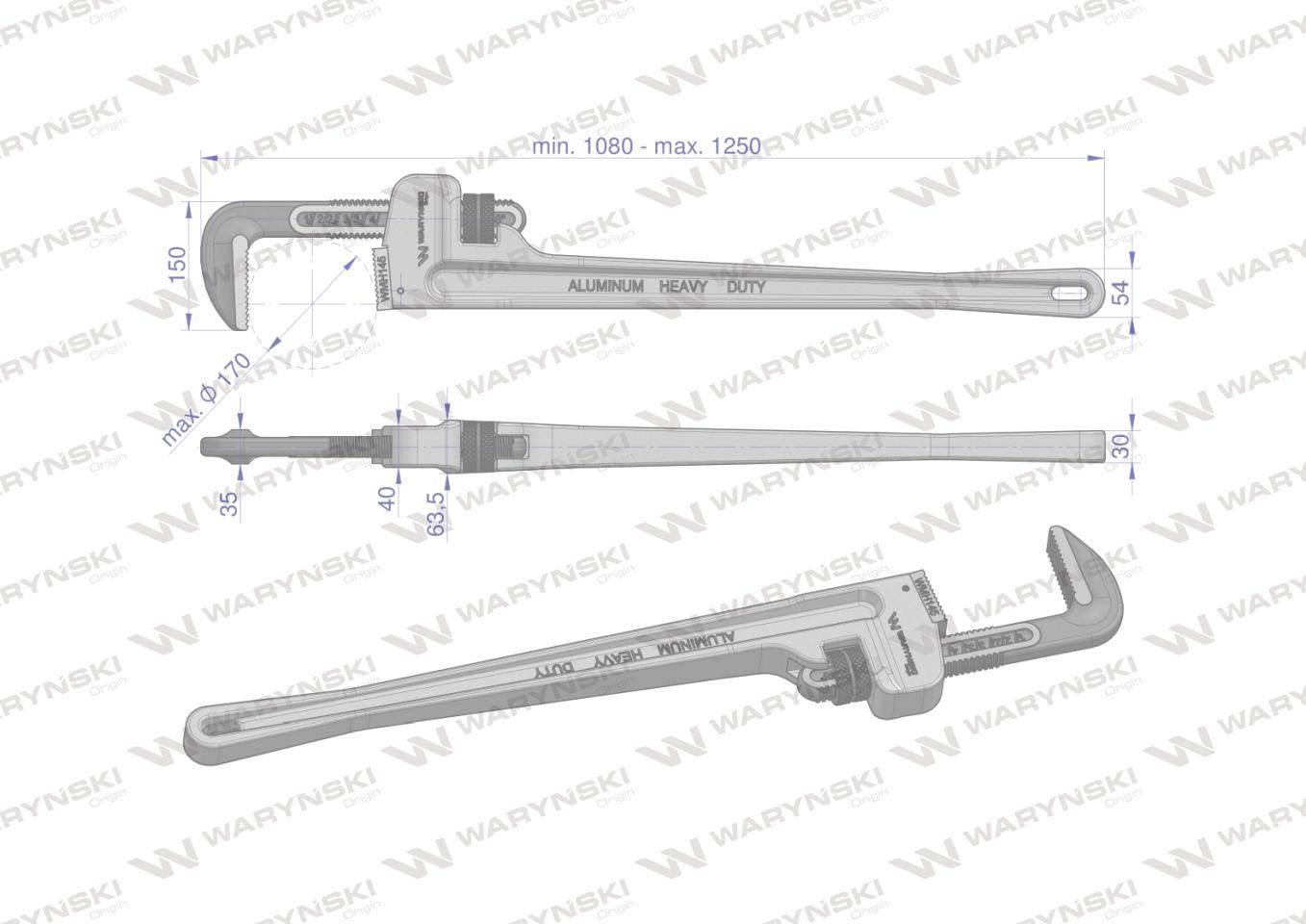 Klucz do rur typ amerykański 48" uchwyt aluminium wzmocniony szczęki CrMo m - zdjęcie 3