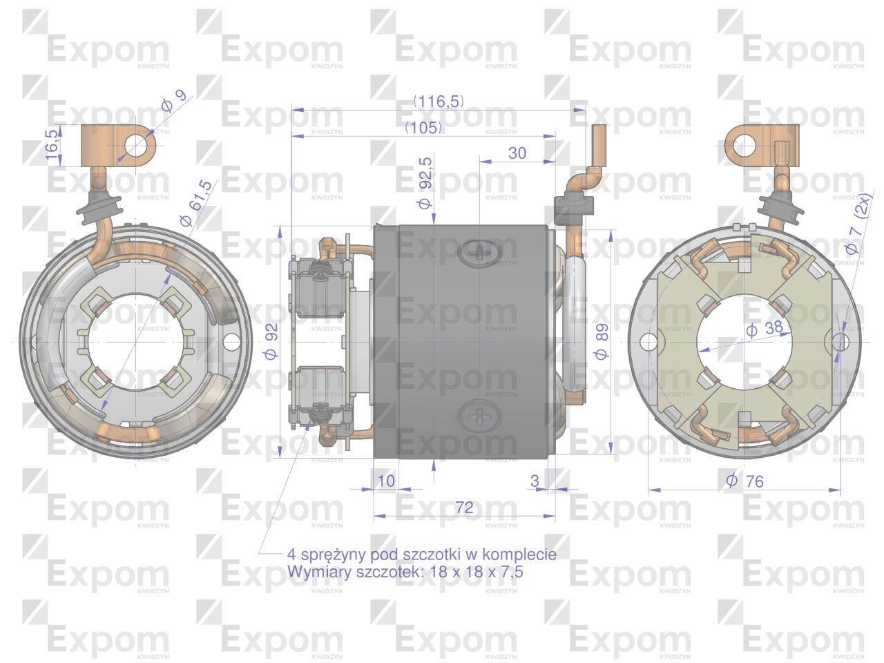 Stojan kompletny z szczotkotrzymaczem rozrusznika typu Magneton 9142722 Blu - zdjęcie 3