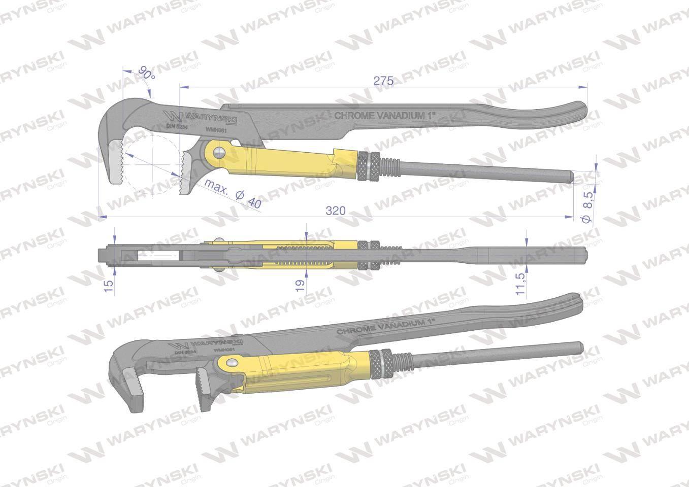 Szczypce nastawne 1" szwedzkie do rur szczęki typ 90° o rozstawie max 40mm - zdjęcie 3