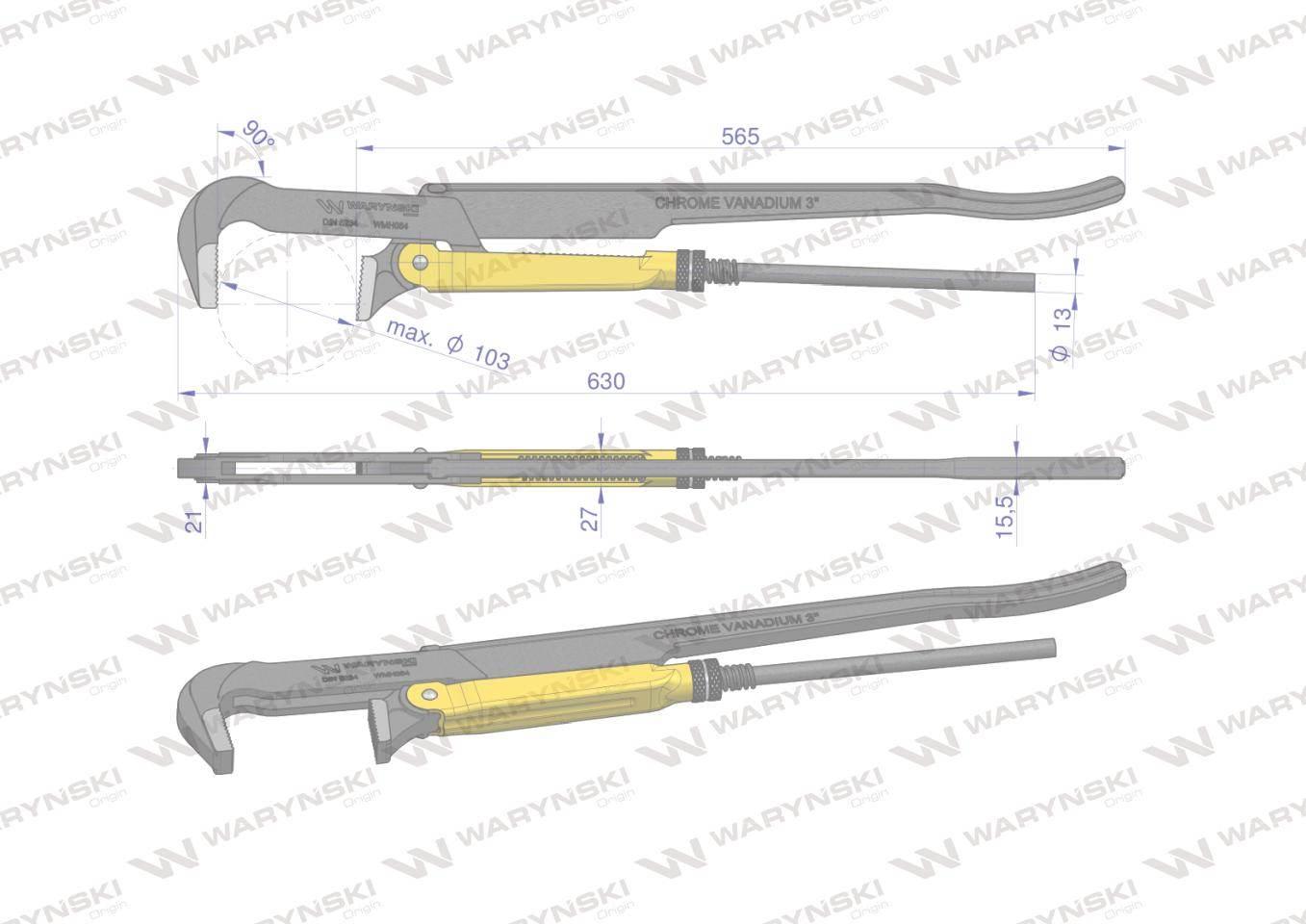 Szczypce nastawne szwedzkie do rur szczęki typ 90° o rozstawie max 103mm 3" - zdjęcie 3