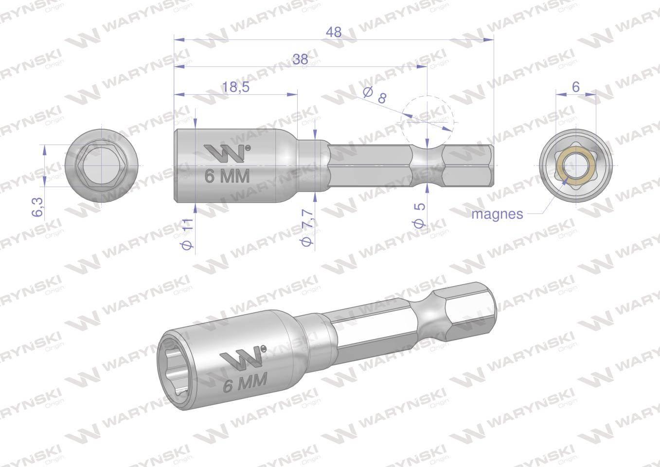 Nasadka 6mm z uchwytem narzędziowym do wkretarki długość 48 mm Waryński - zdjęcie 2