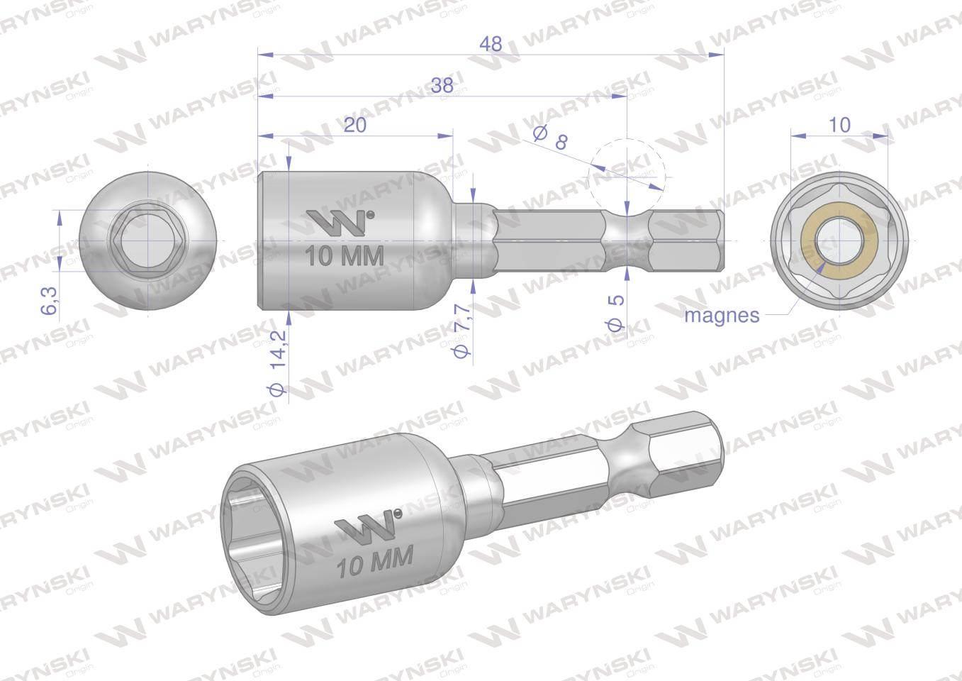 Nasadka 10mm z uchwytem narzędziowym do wkretarki długość 48 mm Waryński - zdjęcie 2