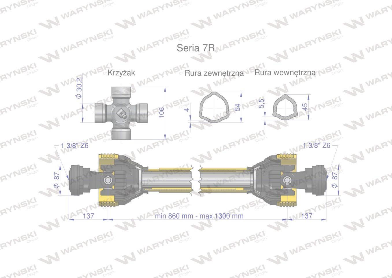 Wał przegubowo-teleskopowy 860-1300mm 970Nm CE 2020 seria 7R Waryński - zdjęcie 2