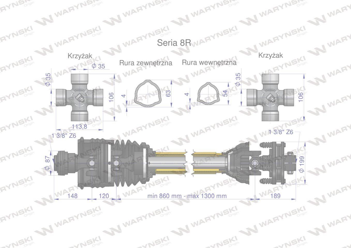 Wał przegubowo-teleskopowy 860-1300mm 1240Nm szerokokątny sprzęgło cierne 2 - zdjęcie 3