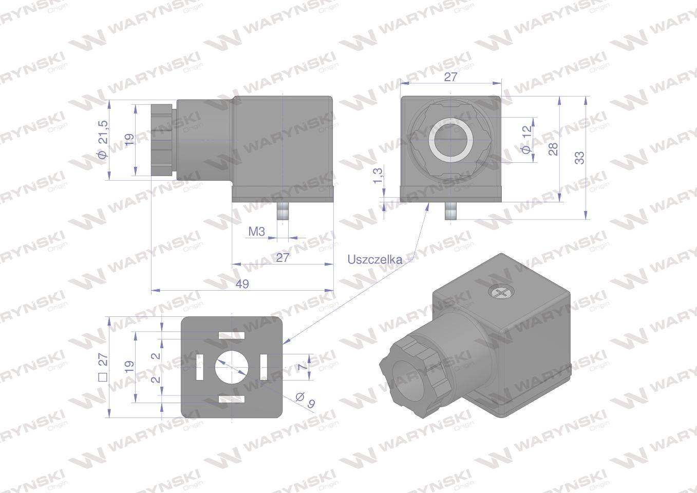 Wtyczka elektryczna (czarna) 12V 24V (SP666) do zasilania cewek elektromagn - zdjęcie 2