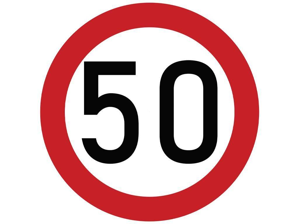 Naklejka laminowana limit prędkości 50 km/h- czerwona obwódka TAB50