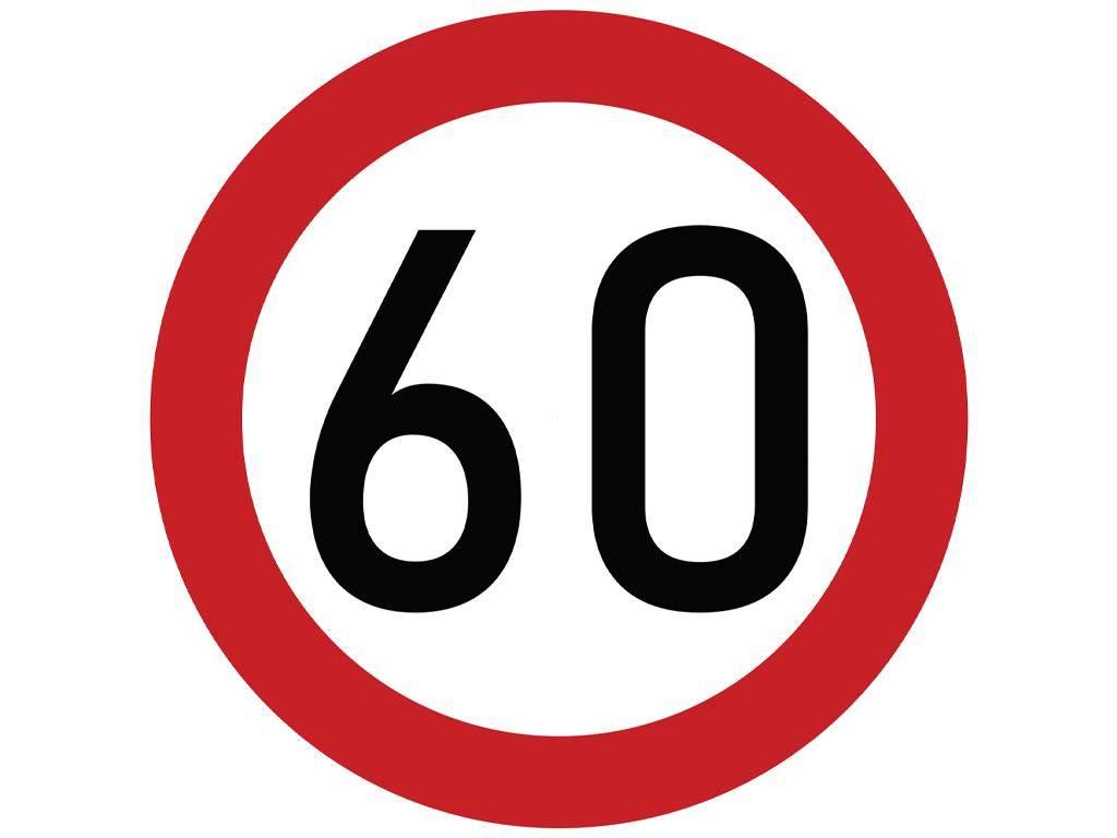 Naklejka laminowana limit prędkości 60 km/h- czerwona obwódka TAB60
