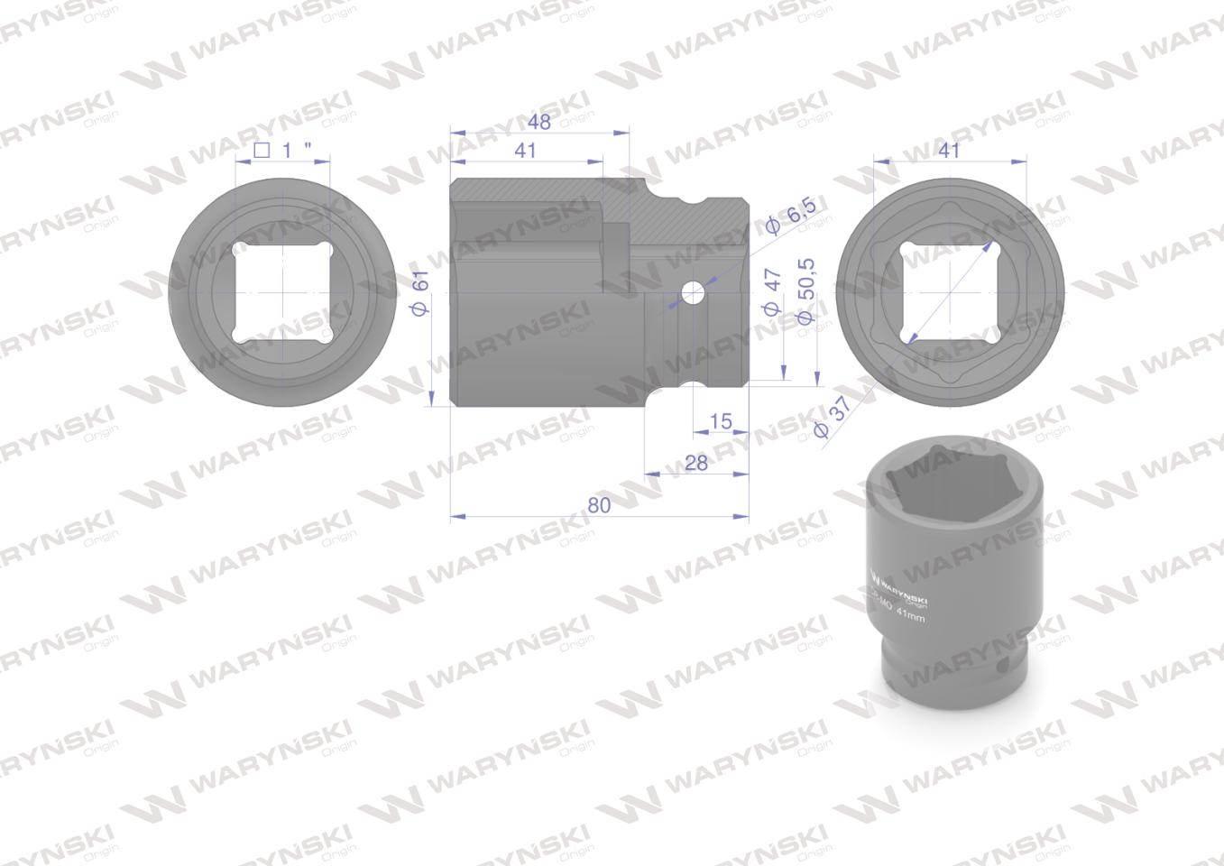 Nasadka udarowa sześciokątna 1"długa. 41 mm. CrMo. DIN 3129 Waryński - zdjęcie 2