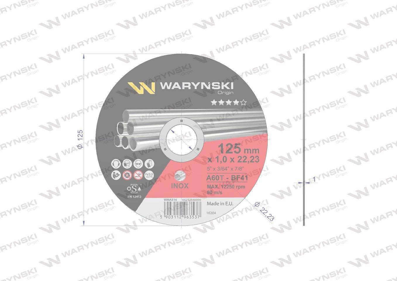 Tarcza do cięcia inoxu 125 x1.0 x22.23 mm wielopak Waryński szt) 25szt - zdjęcie 2