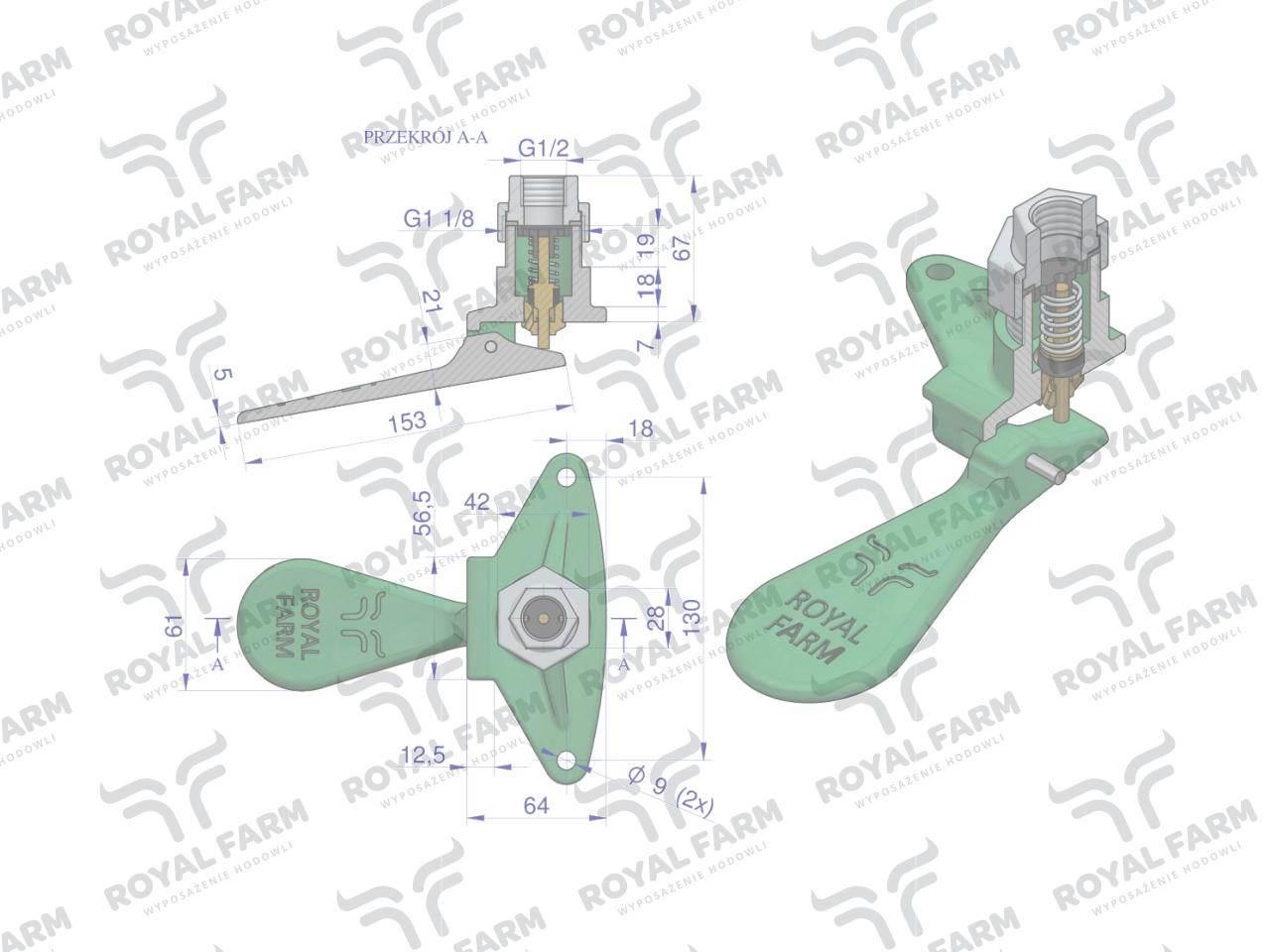 Korpus kompletny poidła z językiem RF-20908101 RF-20908106 ROYAL FARM - zdjęcie 2