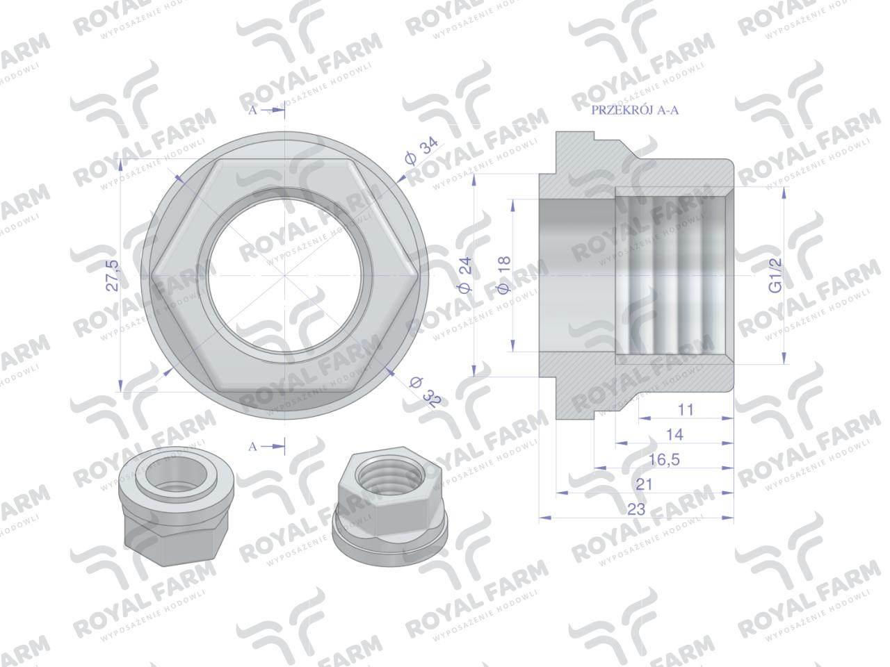 Nakrętka rury poidła RF-20908101 RF-20908106 ROYAL FARM 10szt - zdjęcie 2