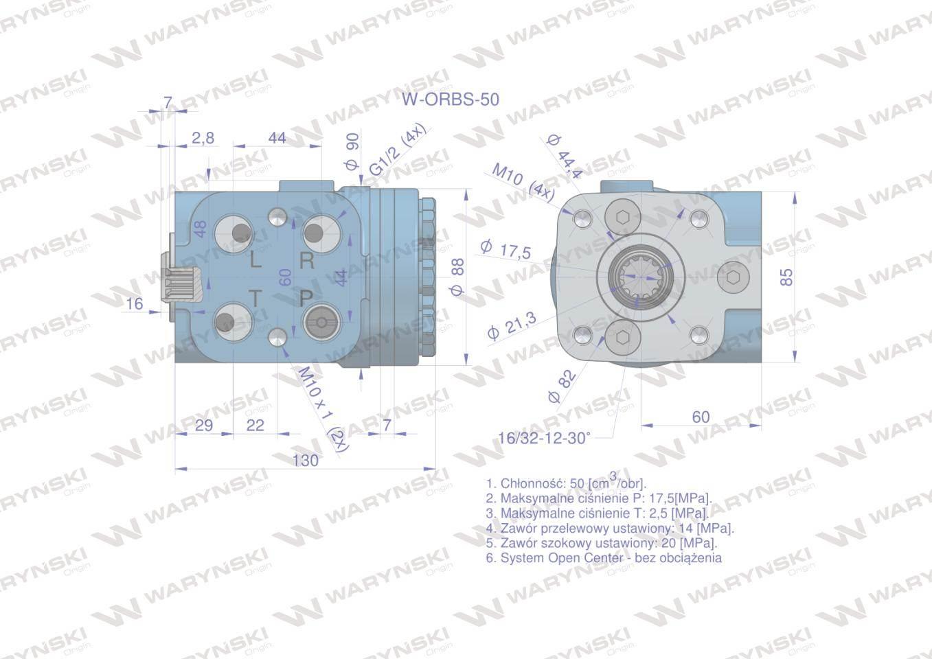 Orbitrol hydrauliczny W-ORBS 50 cm3/obr z zaworami (System Open Center - be - zdjęcie 5