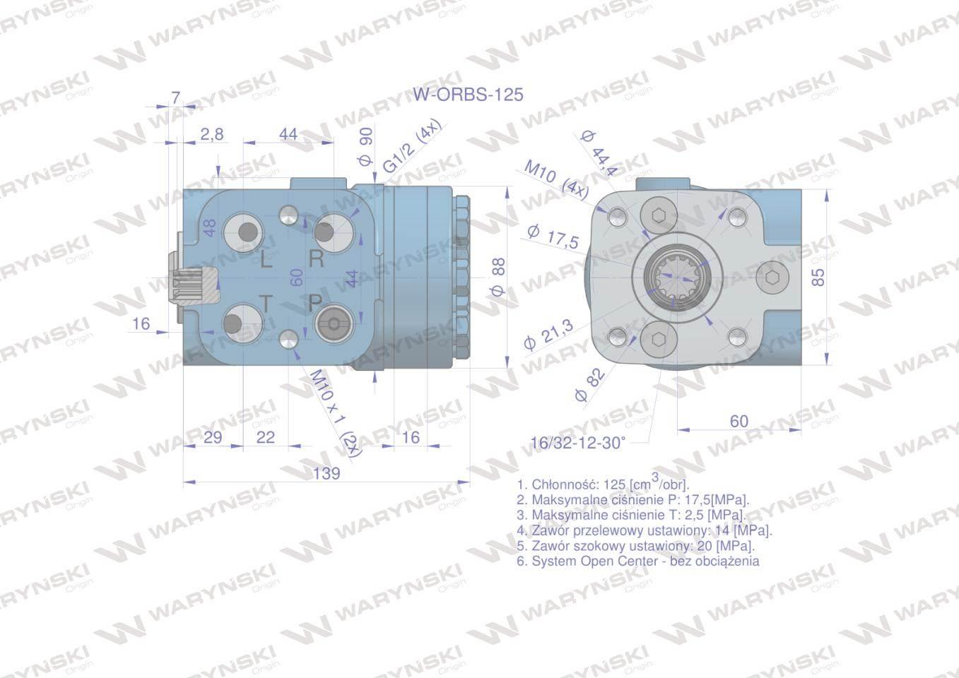 Orbitrol hydrauliczny W-ORBS 125 cm3/obr z zaworami (System Open Center - b - zdjęcie 5