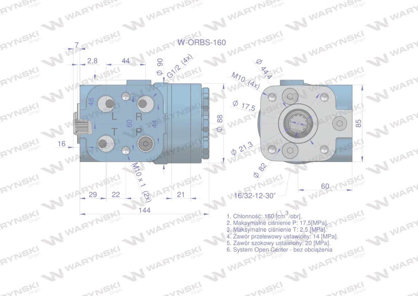Orbitrol hydrauliczny W-ORBS 160 cm3/obr z zaworami (System Open Center - b - zdjęcie 5
