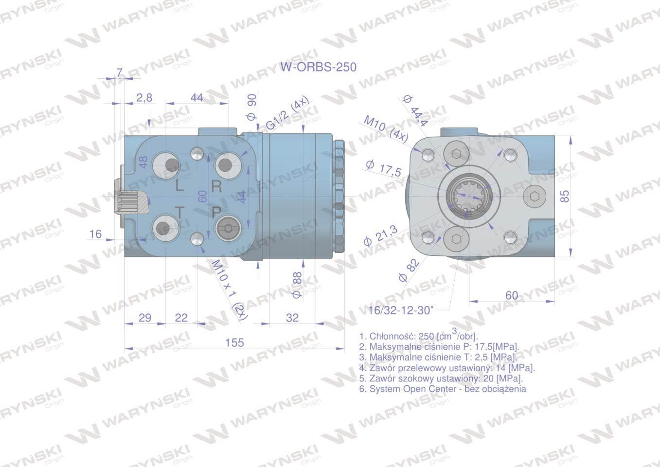 Orbitrol hydrauliczny W-ORBS 250 cm3/obr z zaworami (System Open Center - b - zdjęcie 5