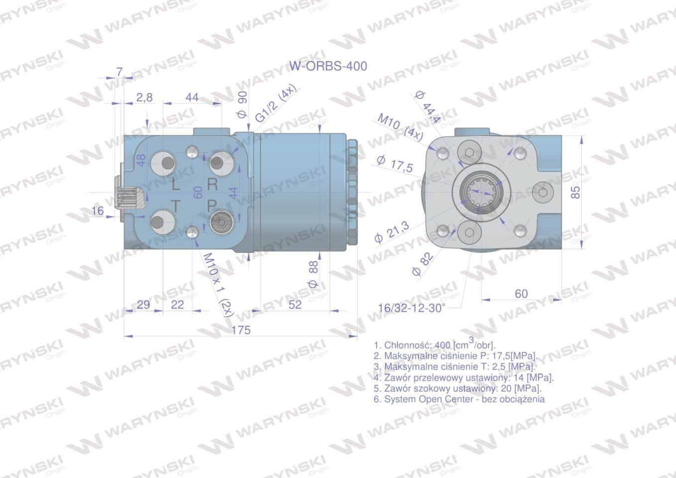 Orbitrol hydrauliczny W-ORBS 400 cm3/obr z zaworami (System Open Center - b - zdjęcie 5
