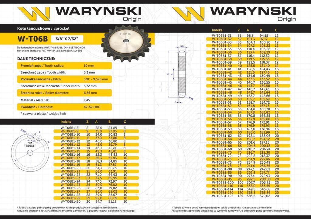 Koło zębate hartowane tarcza 06B-1 (R1 3/8) Z-14 Waryński W-T06B1-14 - zdjęcie 3