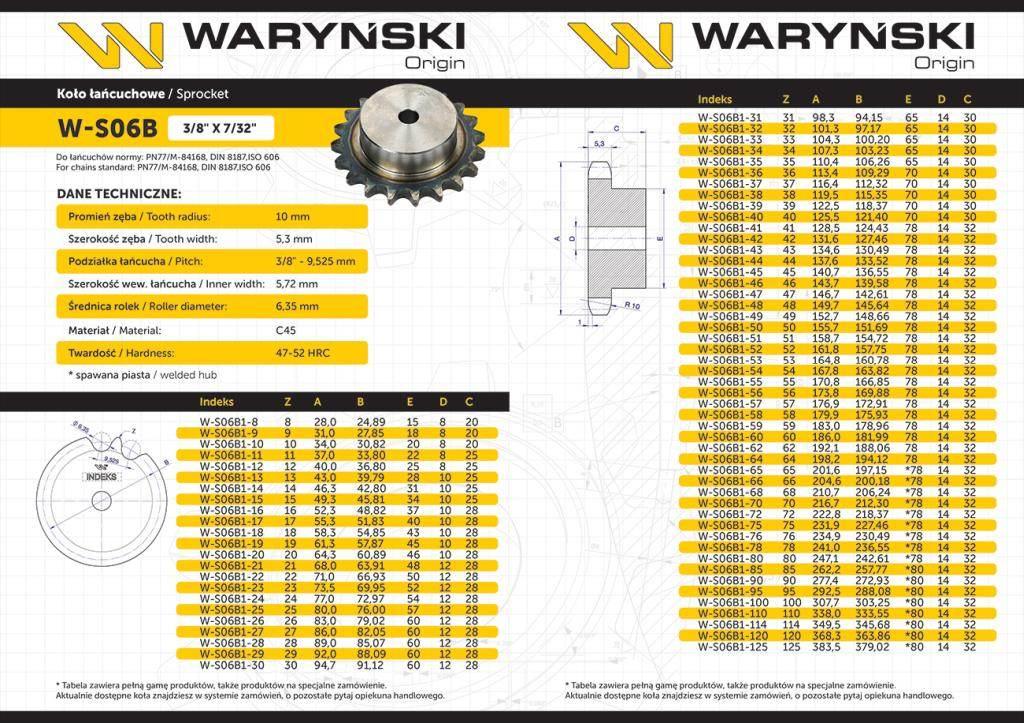 Koło zębate hartowane z kołnierzem 06B-1 (R1 3/8) Z-50 Waryński W-S06B1-50 - zdjęcie 3