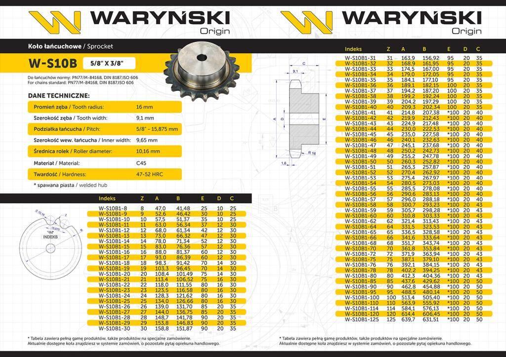 Koło zębate hartowane z kołnierzem 10B-1 (R1 5/8) Z-9 Waryński W-S10B1-9 - zdjęcie 3