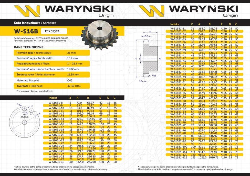 Koło zębate hartowane z kołnierzem 16B-1 (R1 1) Z-11 Waryński W-S16B1-11 - zdjęcie 3