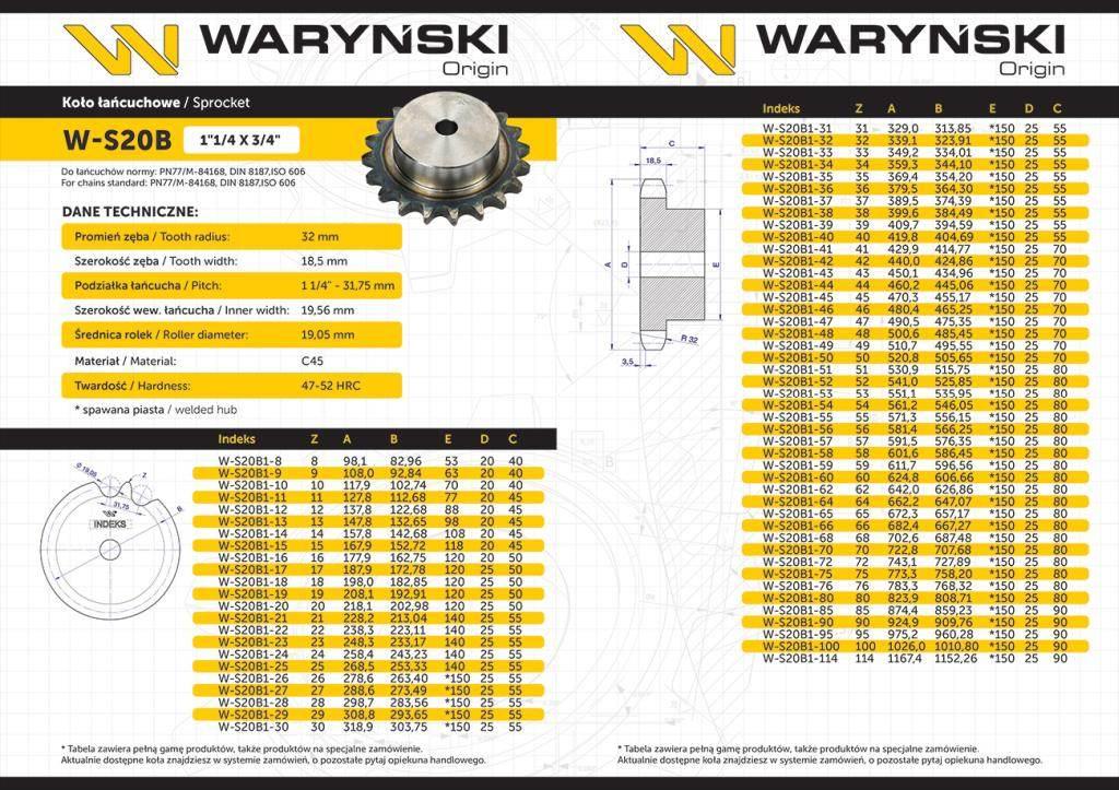 Koło zębate hartowane z kołnierzem 20B-1 (R1 1.1/4) Z-15 Waryński - zdjęcie 3